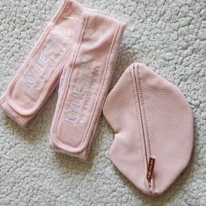 KYLIE SKIN Two Pink Headbands and BEAUTY BIO Lip-Shaped Pouch BUNDLE Set NWT